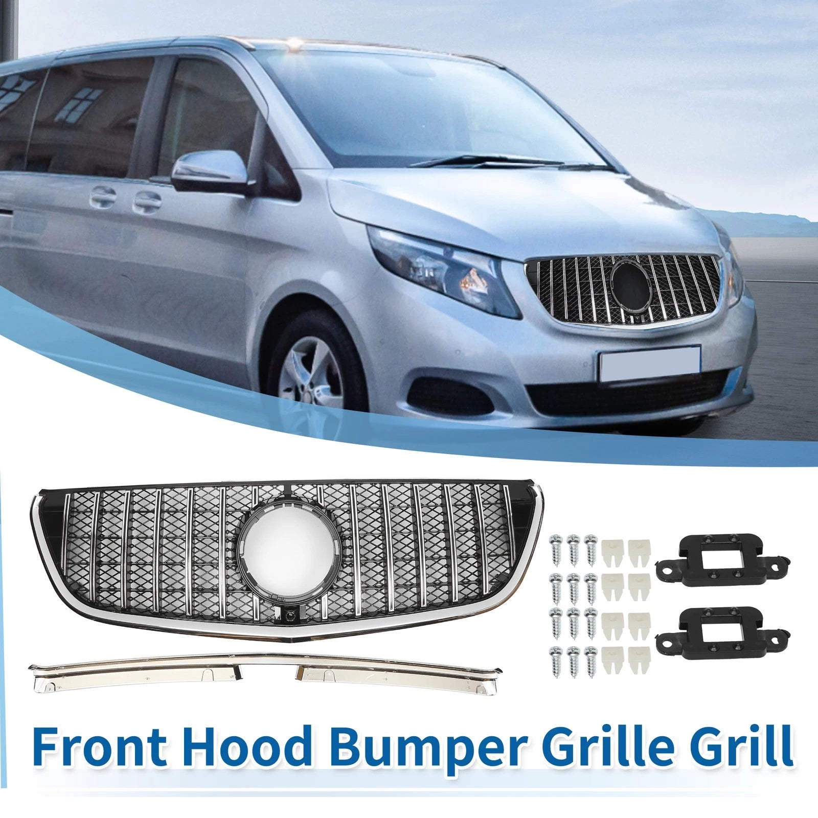Front Upper Bumper Grille Grill Replacement for Mercedes-Benz V-Class W477 (2014–2019)