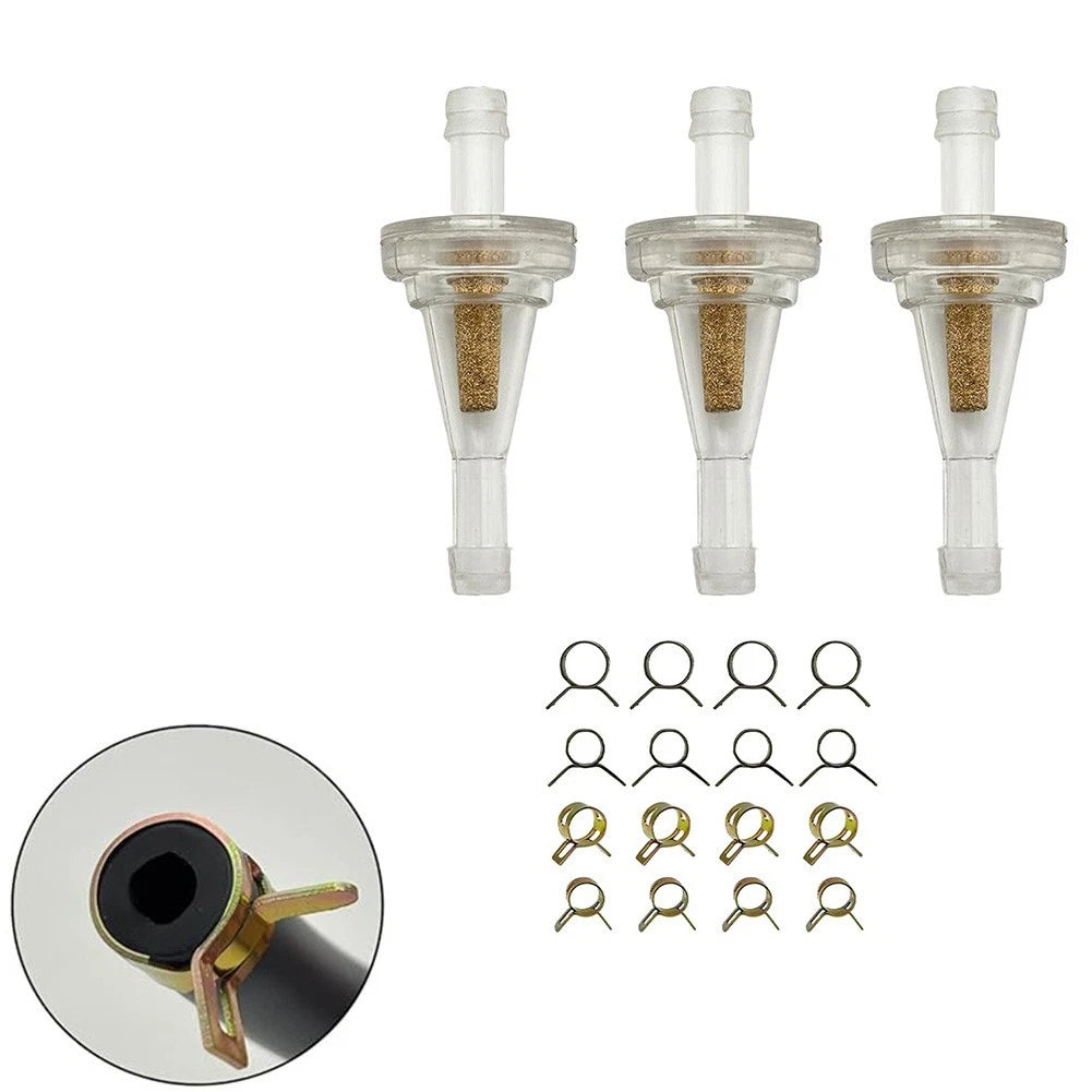 3pcs 6mm Inline Copper Fuel Filter with Clamps for Motorcycle