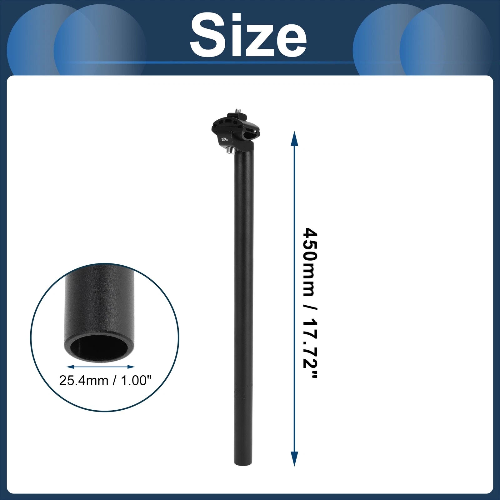 Bike Seat Post 25.4x450mm Adjustable Angle with Clamp for Universal Fit