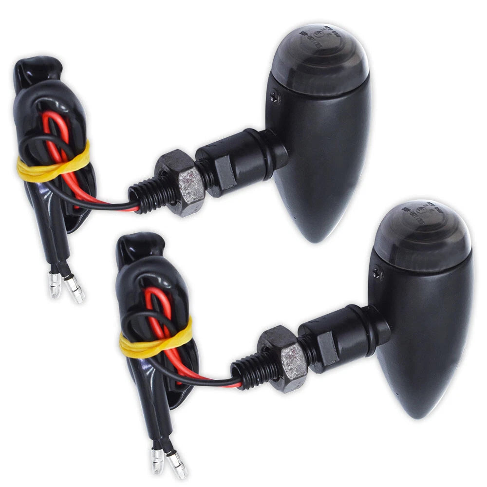 2X Black Turn Signals for Motorcycle (Mini Bullet Blinker Amber)