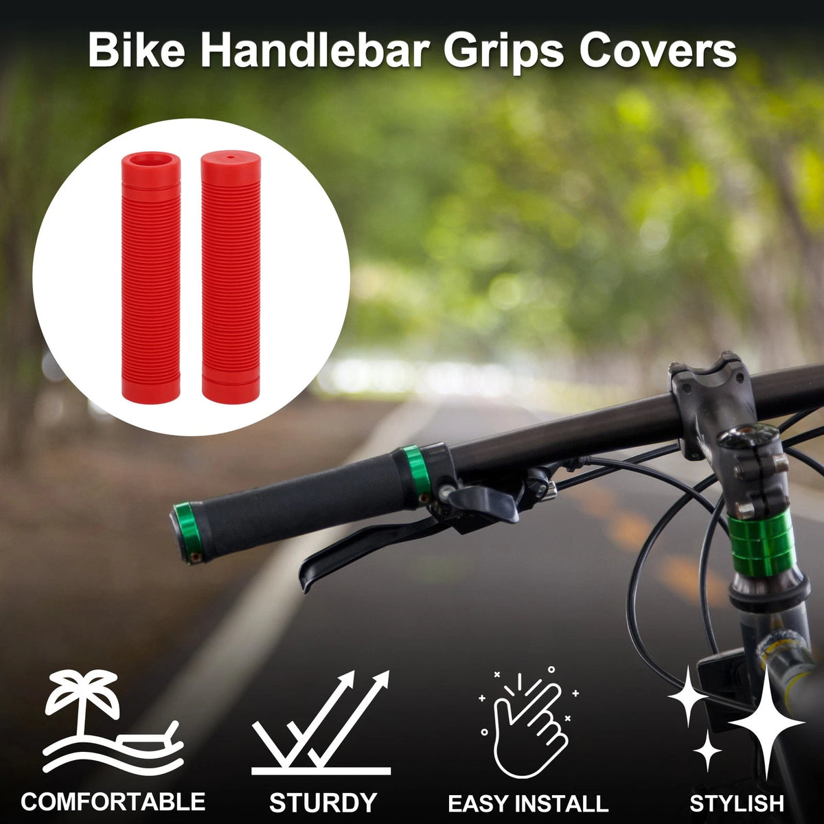 Bike Handlebar Grips Non Slip 125mm for Universal Cycling 1 Pair (Red)