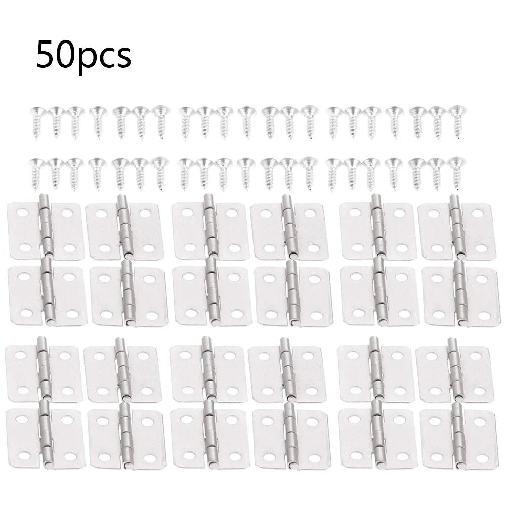 50Pcs Mini Silver Hinges for Wooden Box Toolbox Jewelry Box (18x16mm)