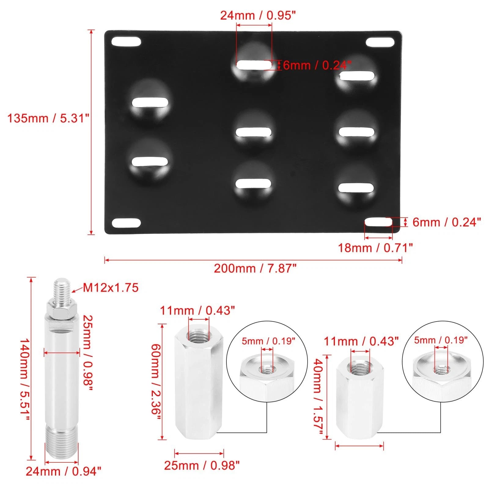 Front Bumper Tow Hook License Plate Bracket Holder Set for Toyota Yaris (2006–2017)