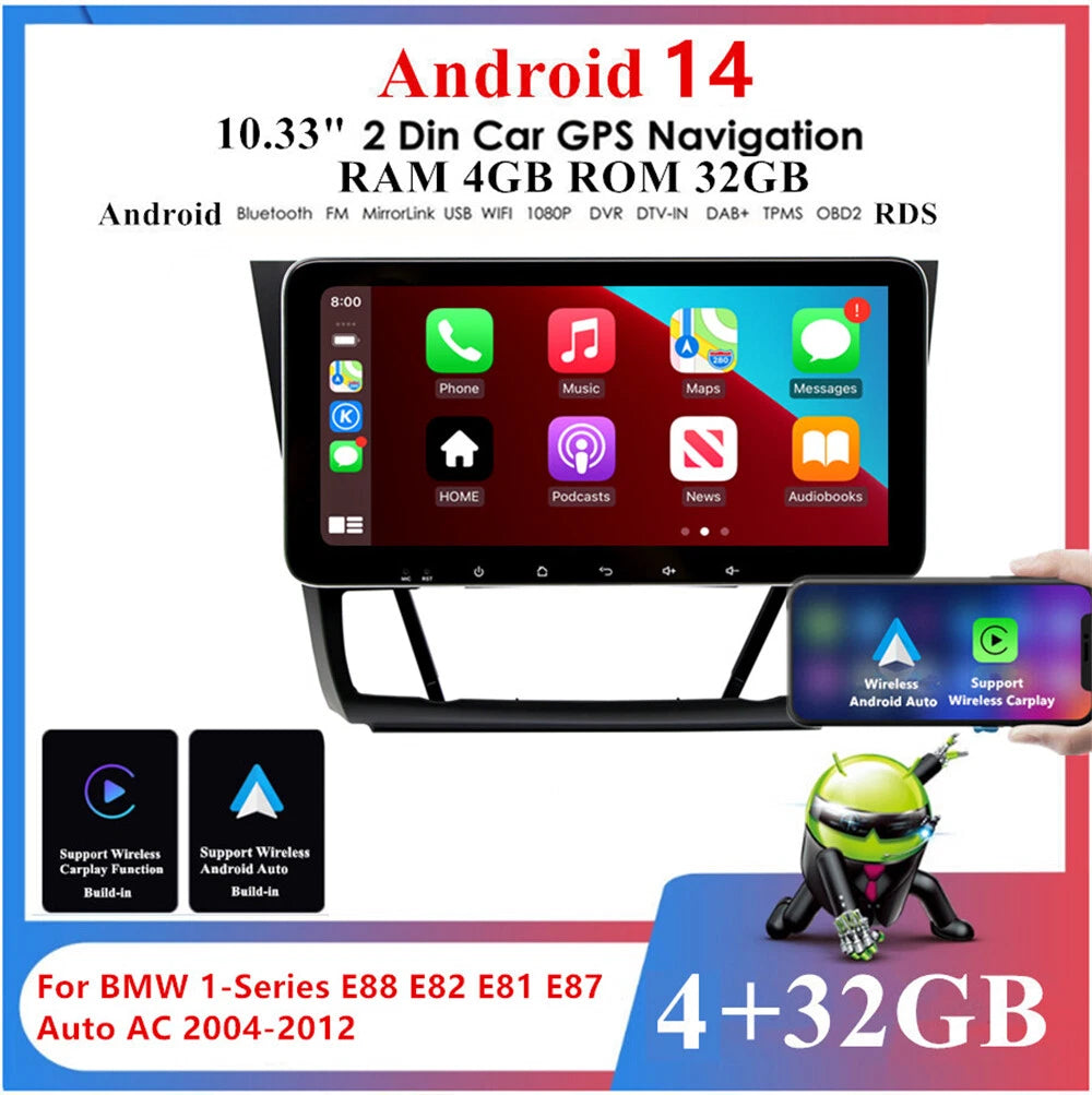 10.33'' Car Head Unit GPS for BMW 1-Series E81 E82 E87 E88 (2004–2012)