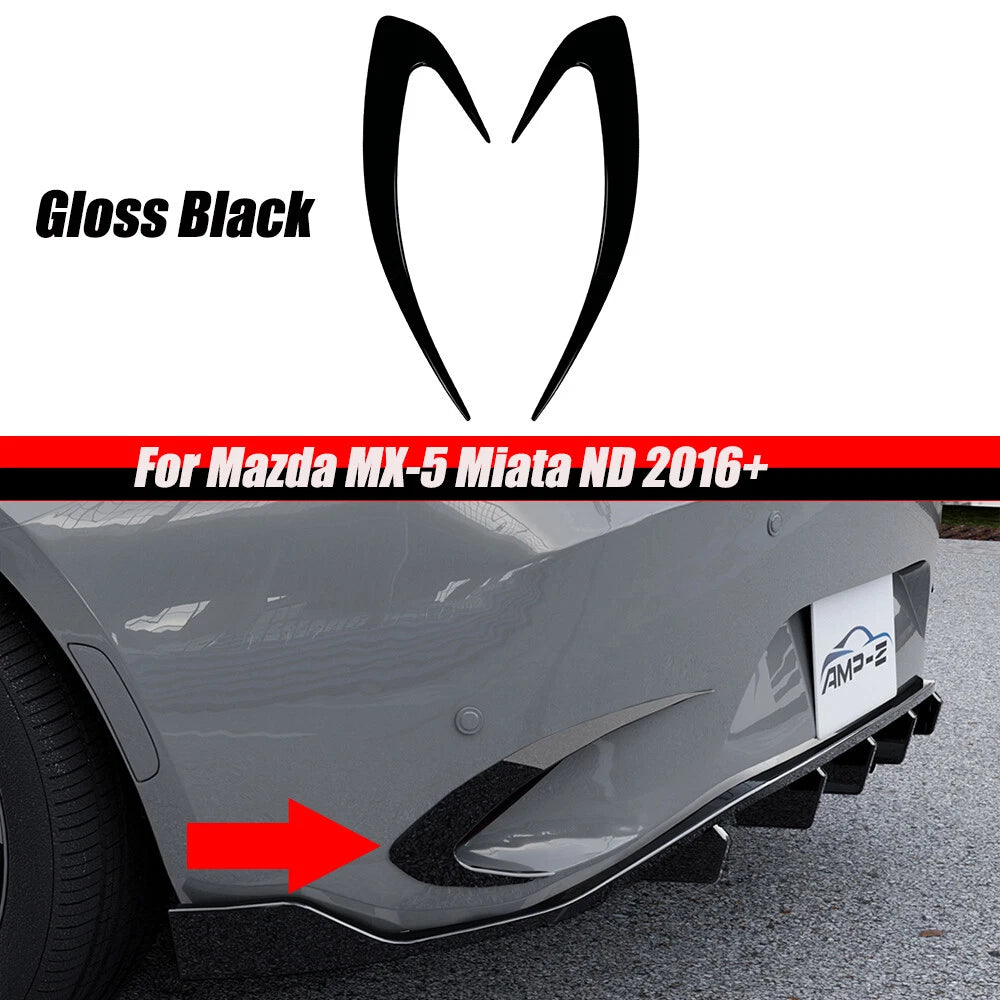 Gloss Black Rear Bumper Side Fin Canards Splitter for Mazda MX-5 Miata ND (2016–Present)