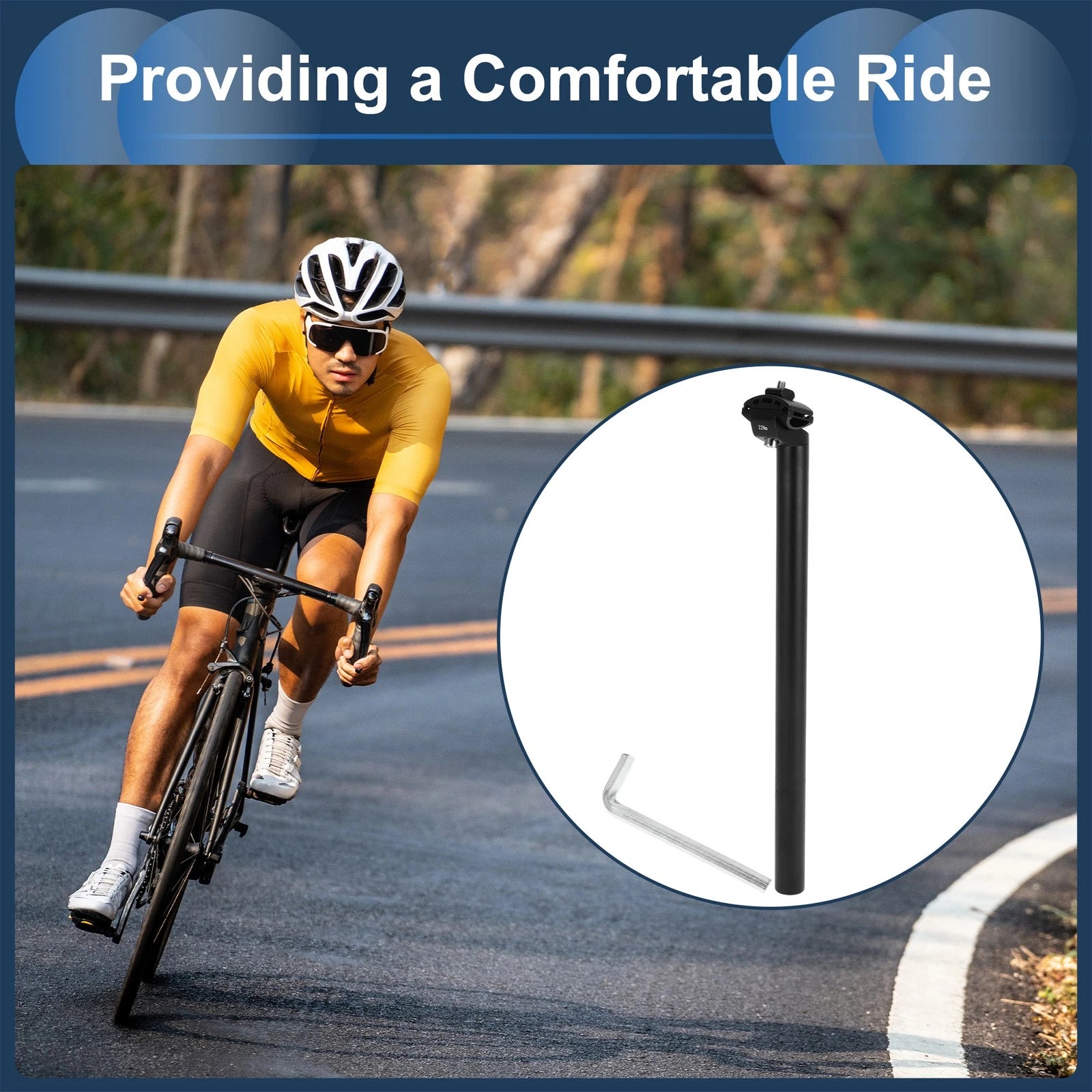 Bike Seat Post 28.6x450mm Adjustable Angle with Fixing Clip for Universal