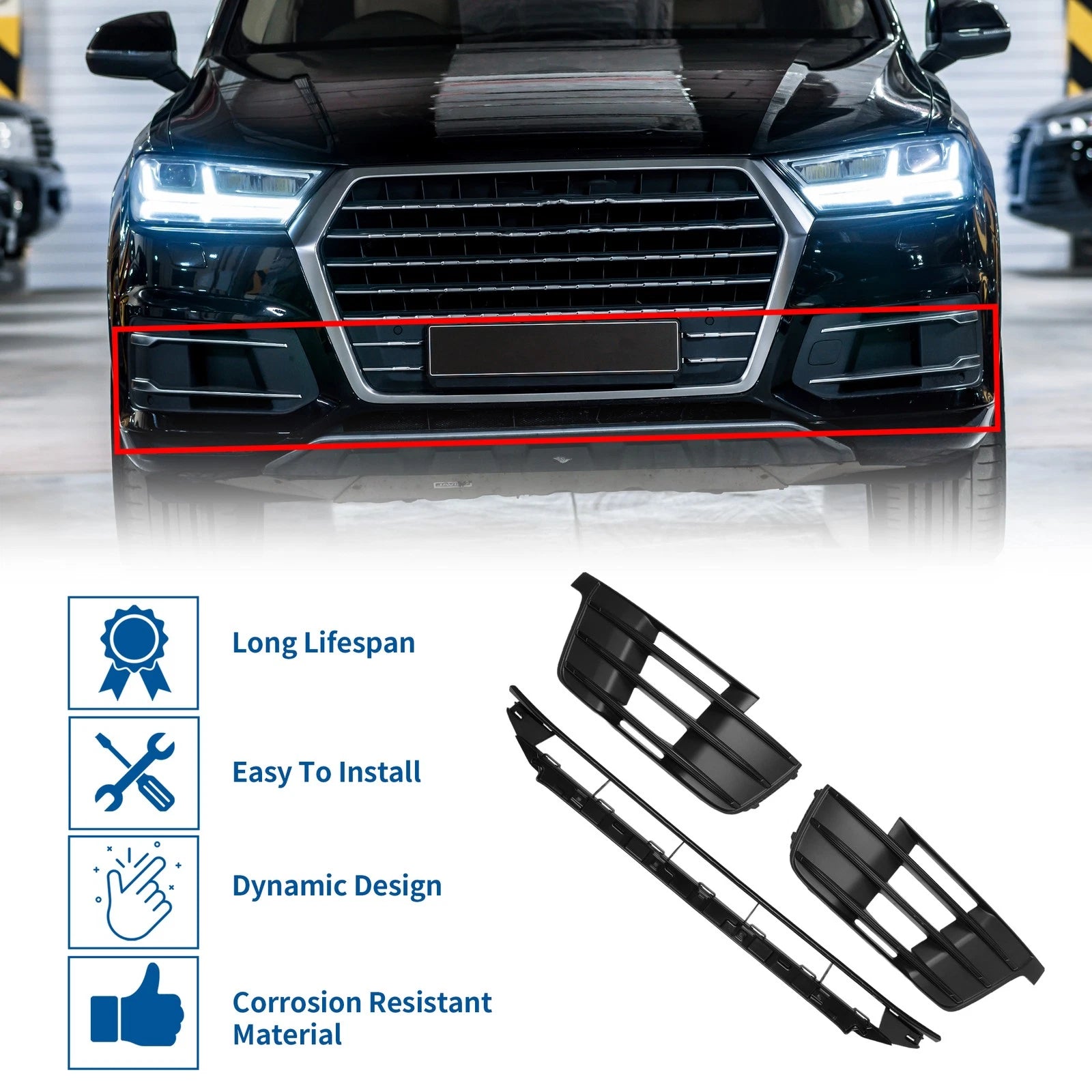 Front Lower Bumper Grille Grill Set for Audi Q7 (2016–2019) Sport Style