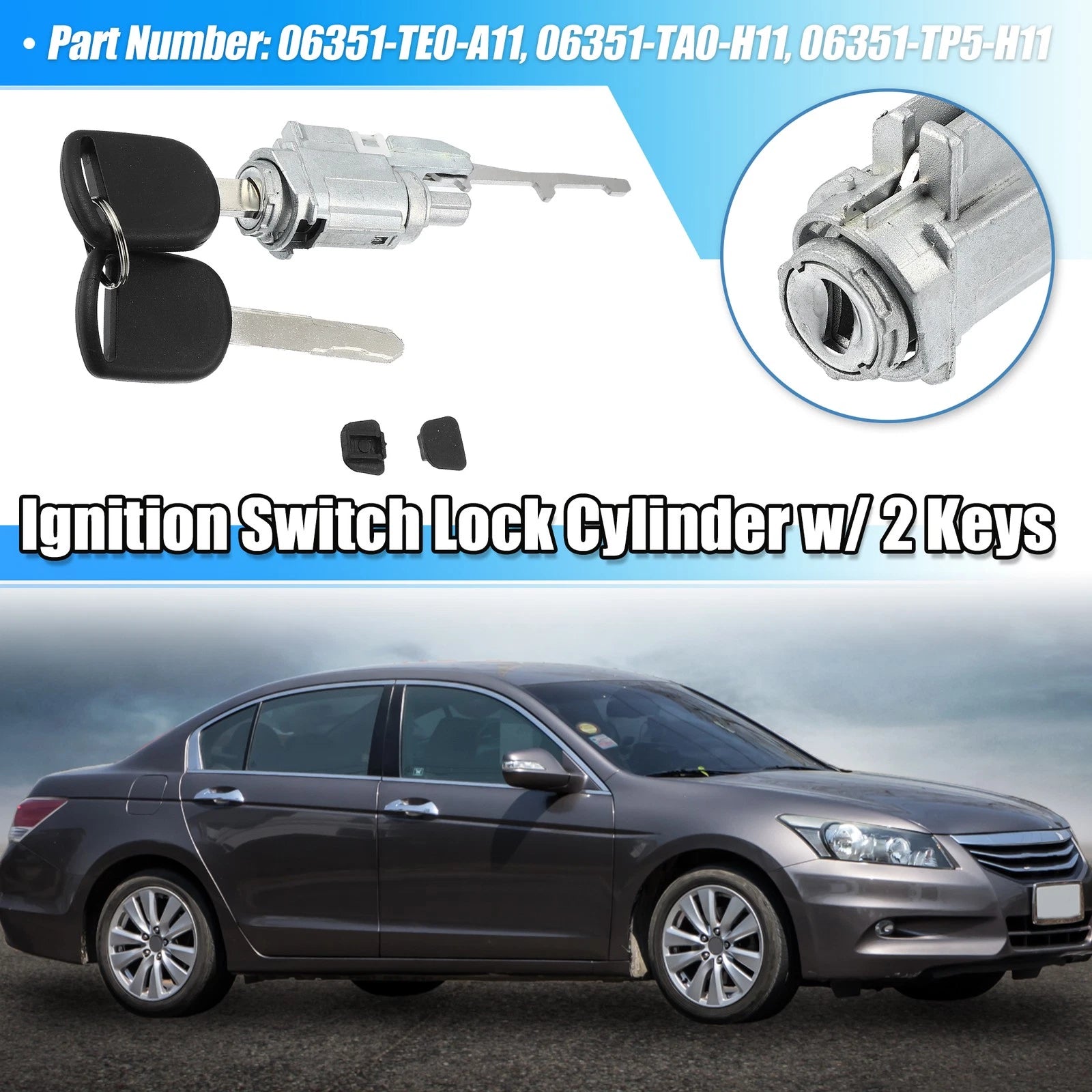 Ignition Switch Cylinder Lock w Key Replacement for Honda Acura (2014–2022)