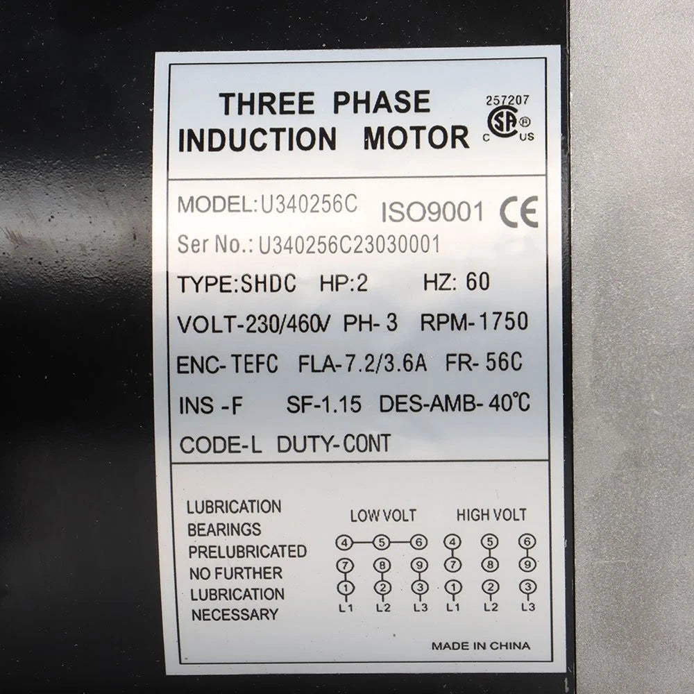 2 HP General Electric Motor 1800 RPM 3 Phase 56C Frame TEFC 230/460 Volt