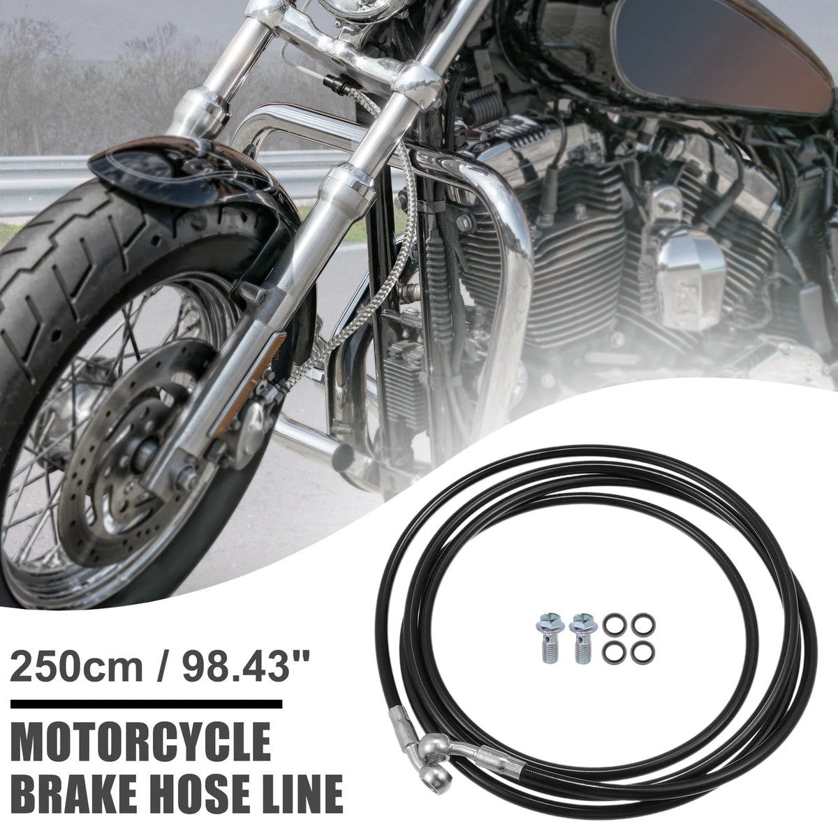 Hydraulic Brake Hose Oil Line for Motorcycle Bike 250cm (Black) (Set)