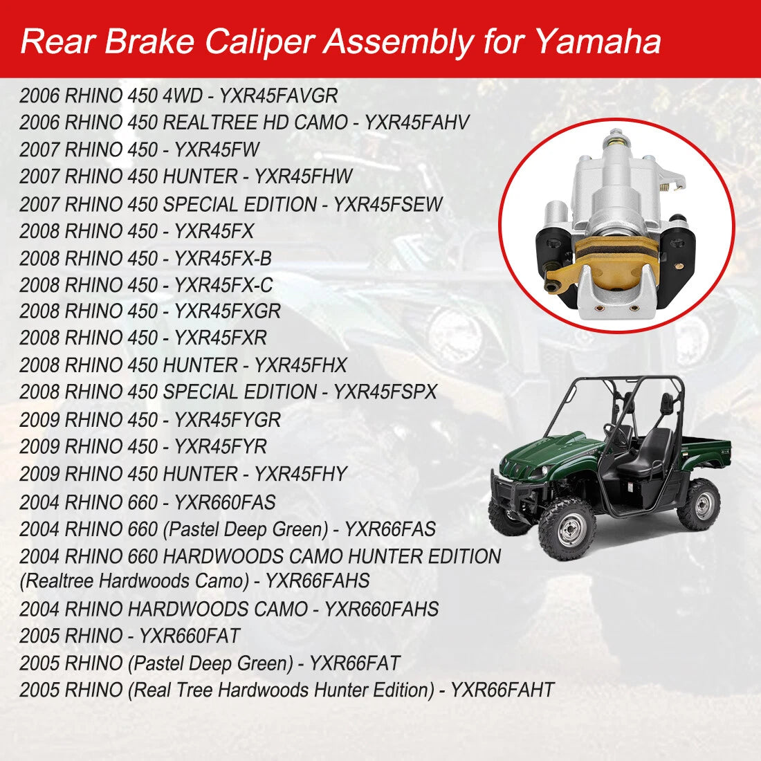 Rear Brake Caliper & Pads for Yamaha Rhino 450 YXR450F (2006–2009)