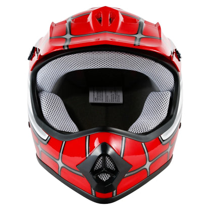 Youth Motocross Helmet for Kids (DOT Approved) - Red Spider Net Design