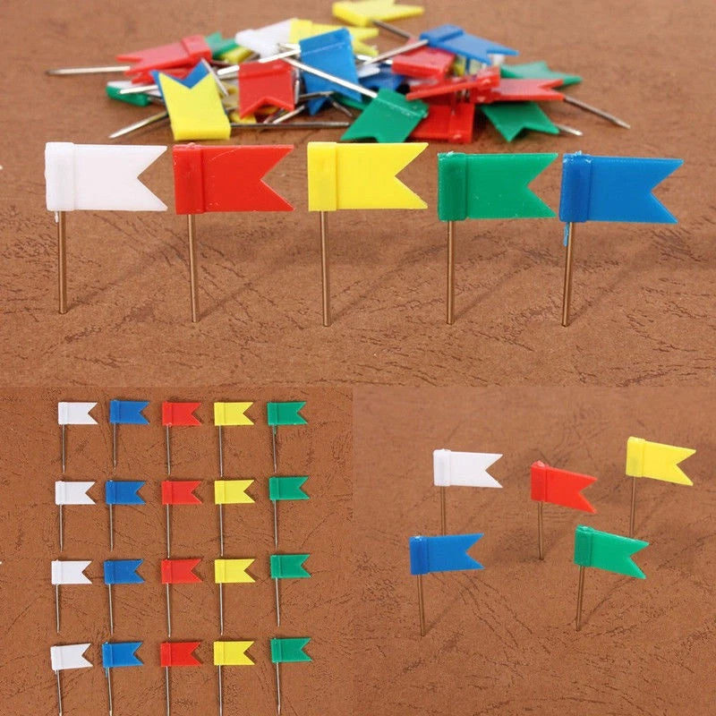100PCS Flag Marker Shape Map Pins for Office & Home