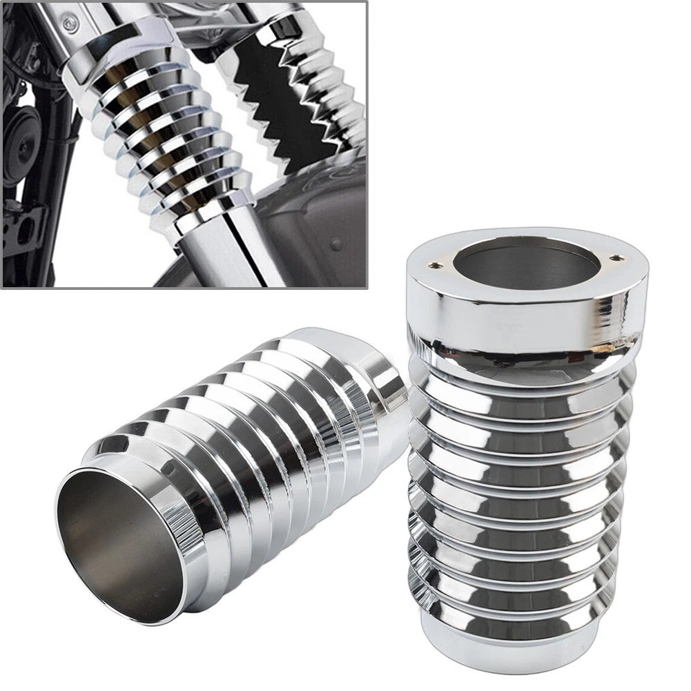 Chrome Retro Fork Boot Slider Covers for Harley Tour Road Street Tri Glide