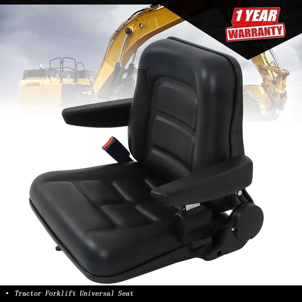 Adjustable Seat with Seatbelt & Armrest for Universal Tractor Forklift