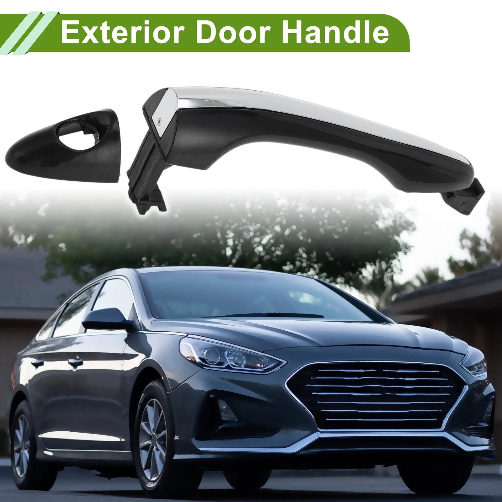 Exterior Door Handle Replacement Front Left for Hyundai Black Silver Tone (2011–2020)