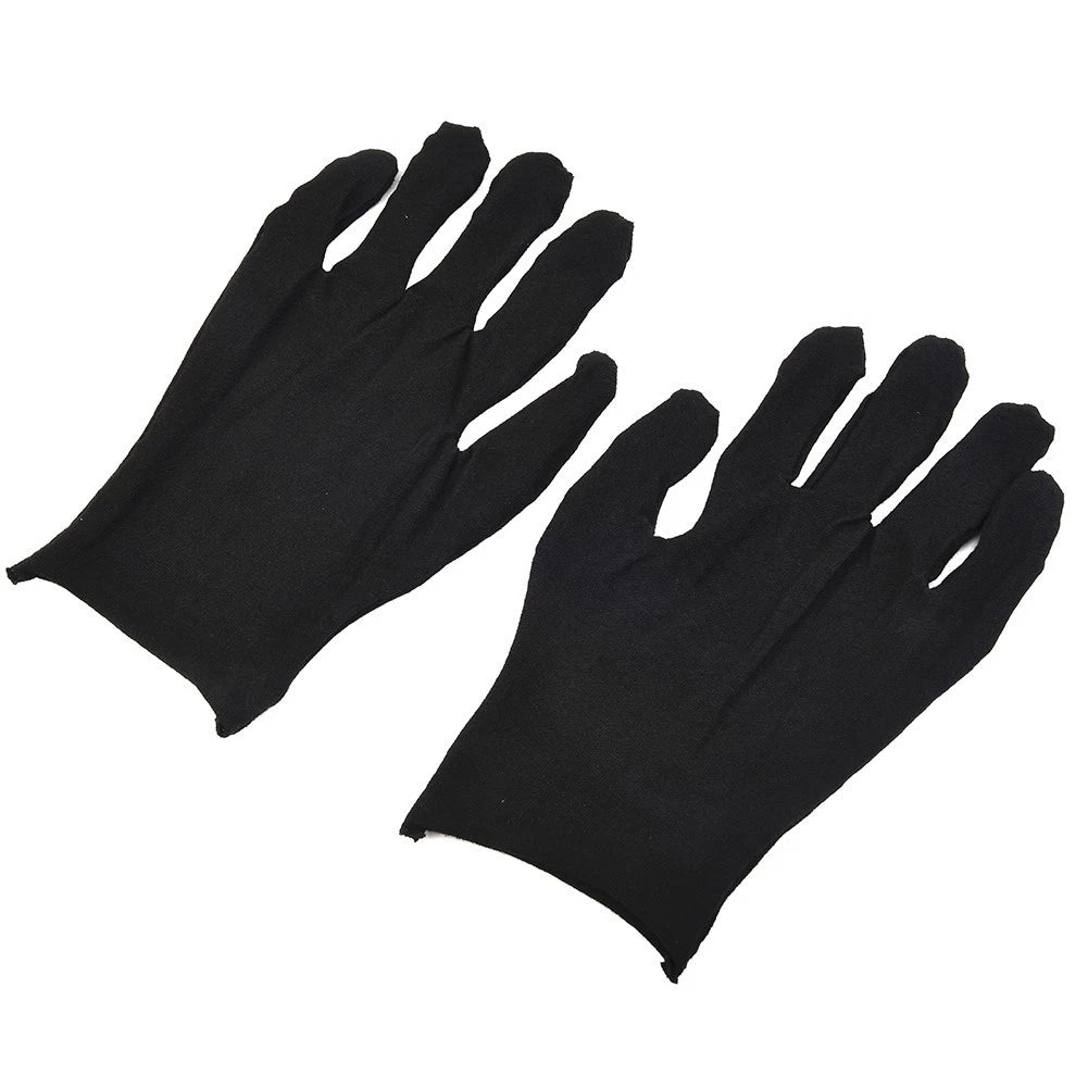 12 Pairs Black Cotton Gloves for Sensitive Cleaning (No Specific Years)