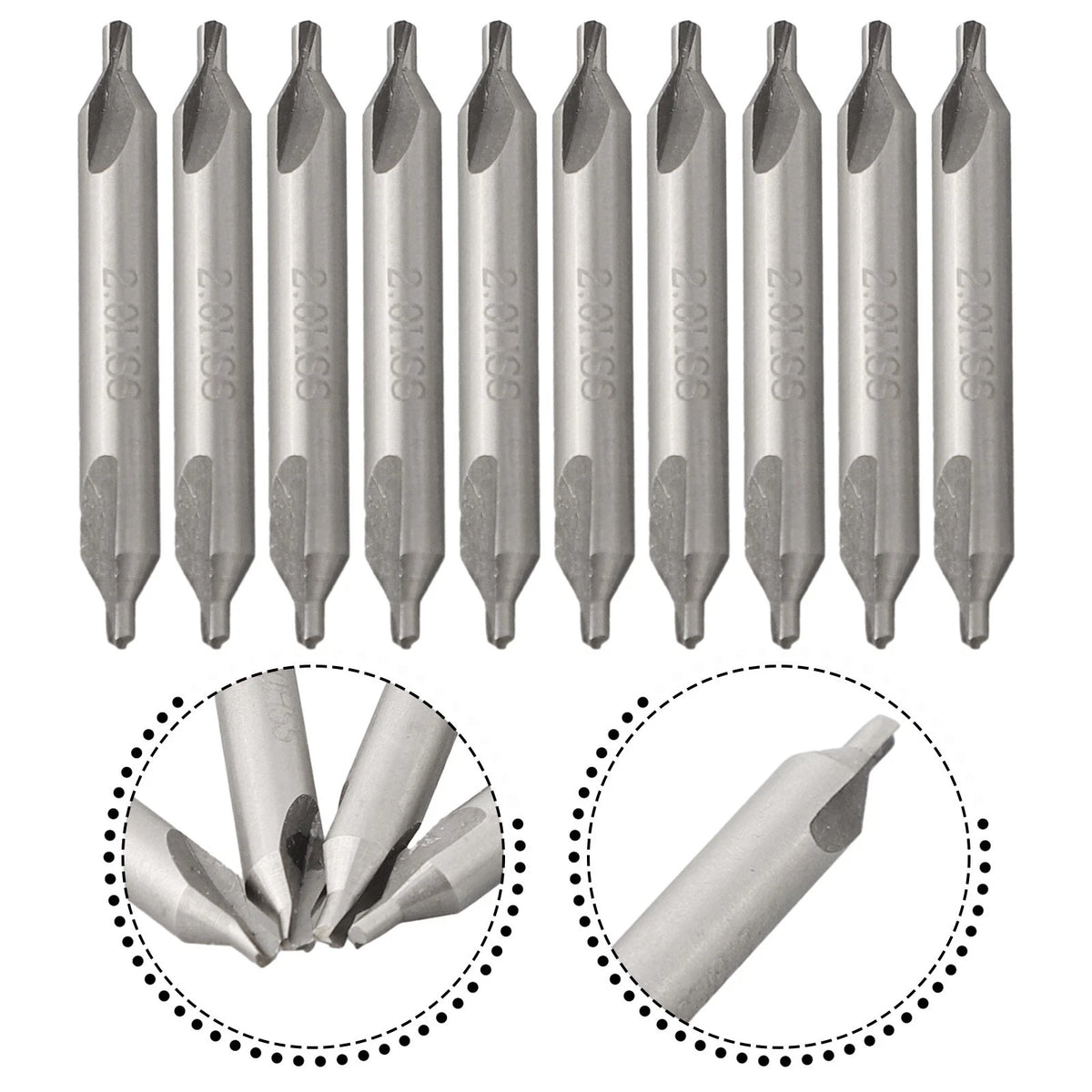 2mm Combined Drill Bits 60 Degree Countersinks - Silver Color, 5mm Diameter