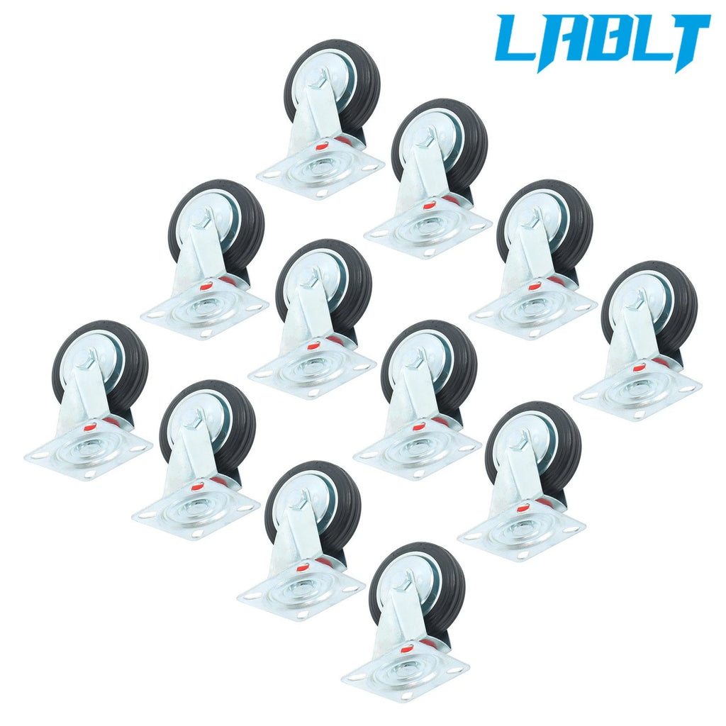 12PCS 3" Swivel Caster Wheels for (Rubber Base, No Brake)