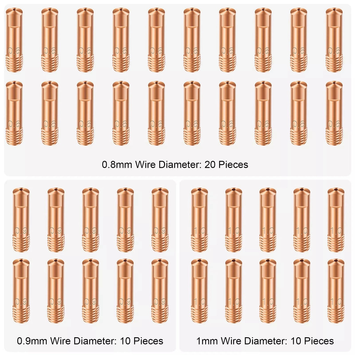 40PCS M6 Copper Contact Tips for MIG/MAG Welding Torch (0.8/0.9/1.0mm)
