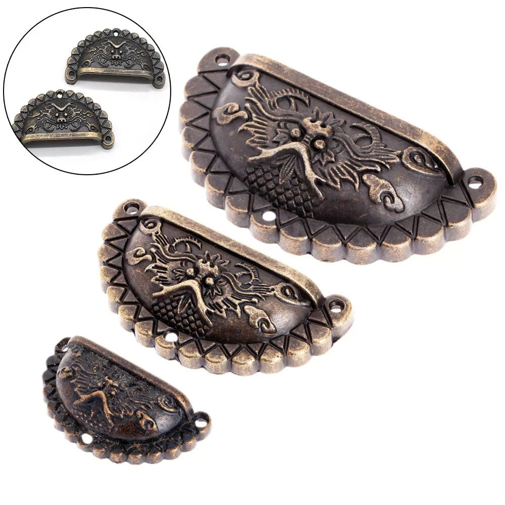 4Pcs Zinc Alloy Cup Pulls Vintage Dragon Patter Drawer Shell Knob Cabinet Handle