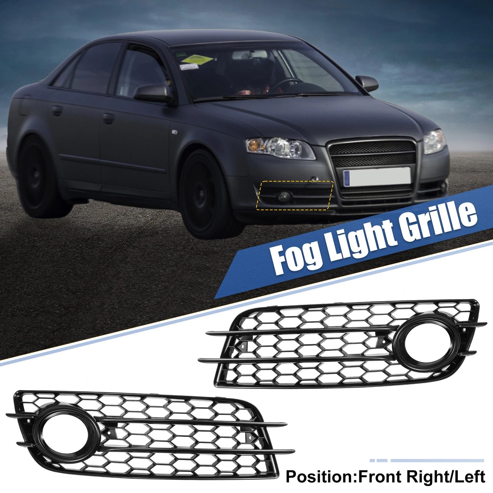 Front Fog Light Mesh Grille Cover Pair for Audi A4 B8 (2008–2012)