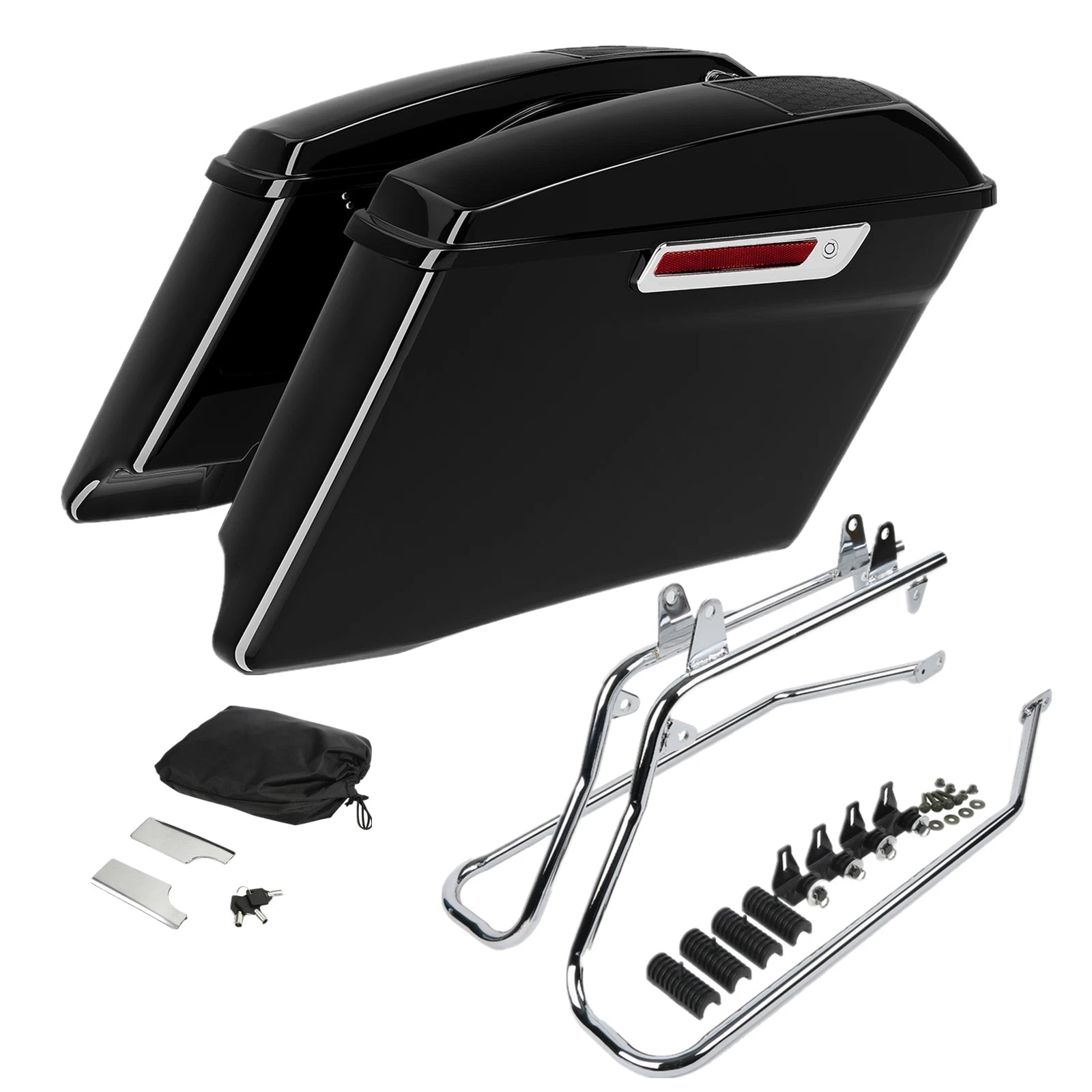 4" Extended Saddlebags with 6x9" Speaker Lids & Bracket for Harley Softail (1984–2017)
