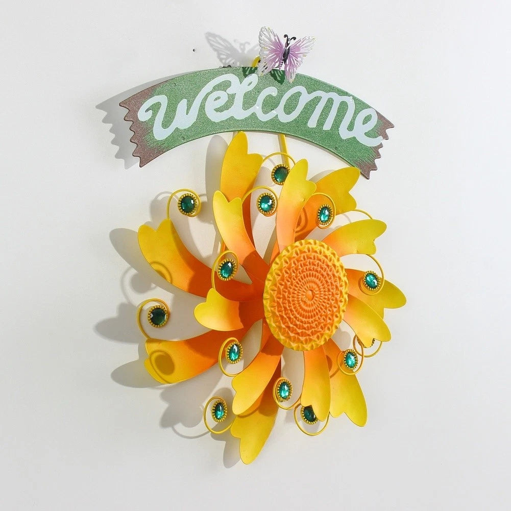 Garden Wind Spinner with Sunflower Pattern Iron Outdoor Windmill 30cm