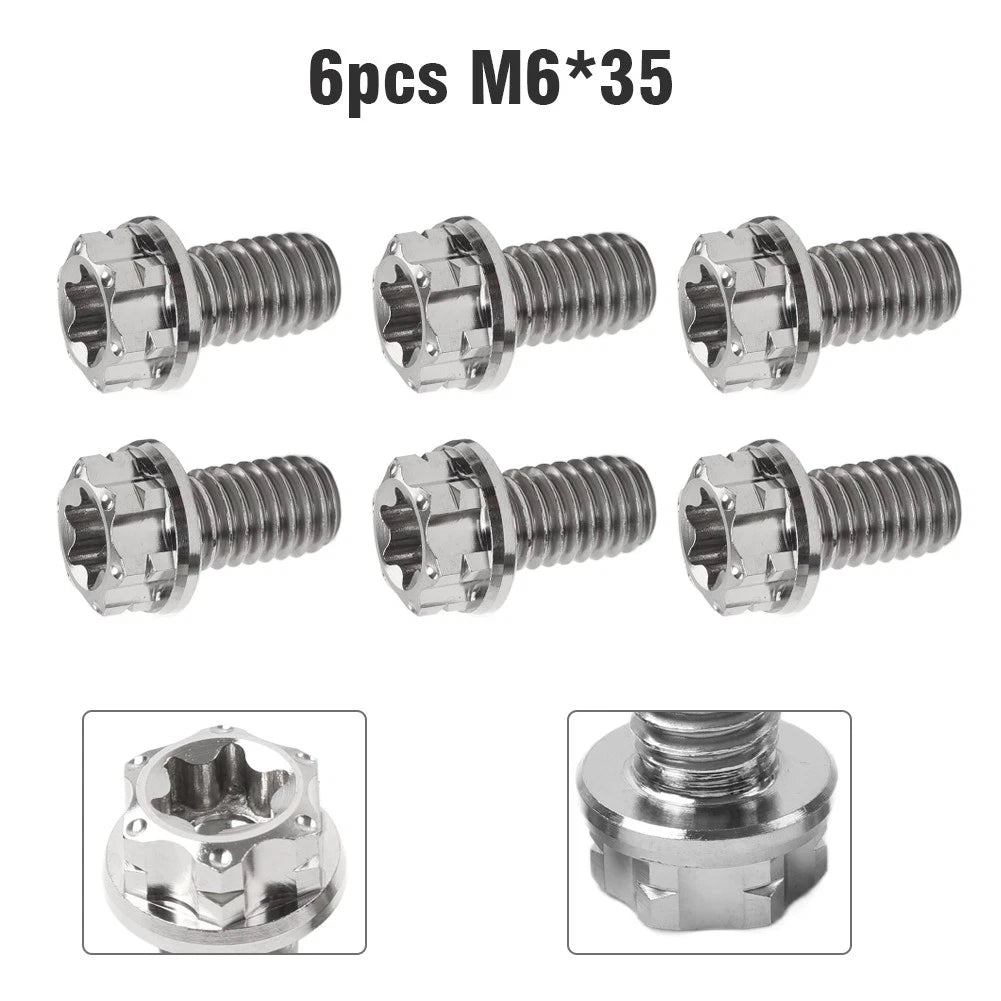 6pcs Titanium M6x35mm Torx Head Flange Screws for Motorcycle