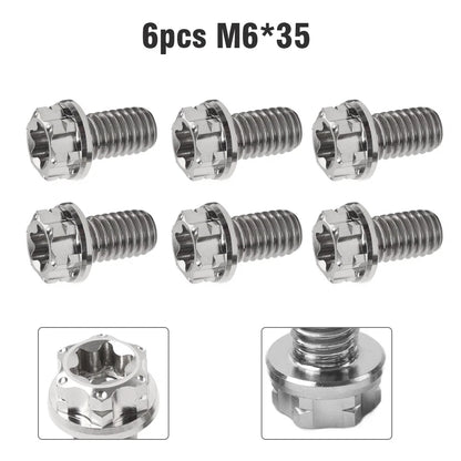 6pcs Titanium M6x35mm Torx Head Flange Screws for Motorcycle