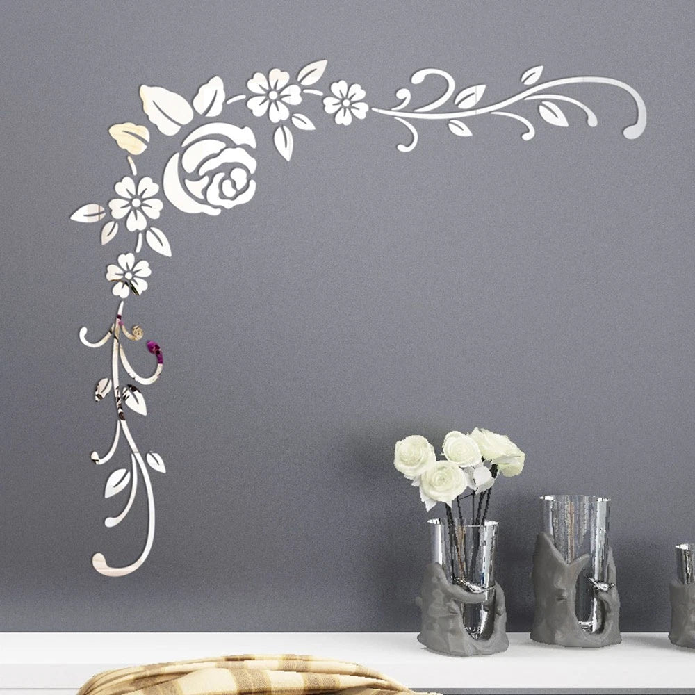 Removable Mirror Flower Art Wall Sticker for Home Room Decor