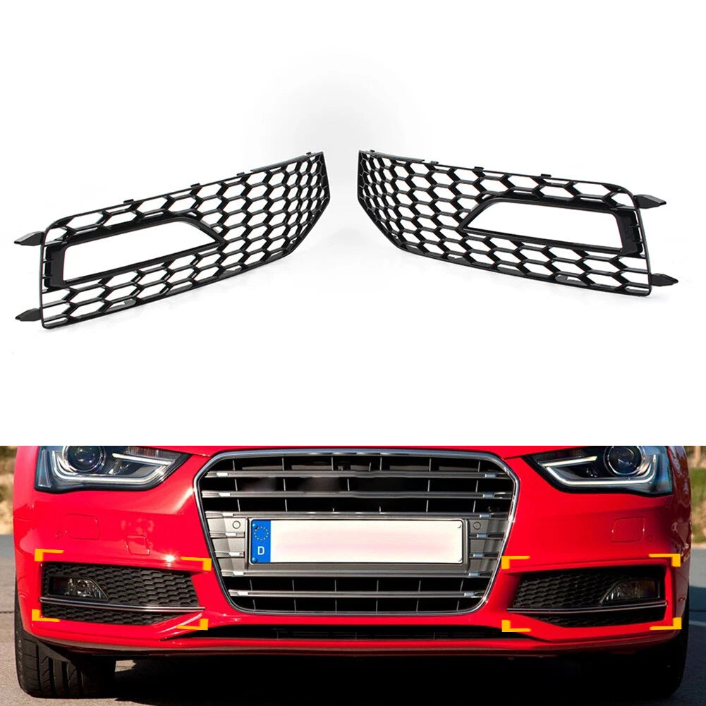2X Honeycomb Front Bumper Fog Light Grille Cover for Audi A4 B8.5 (2013–2016)