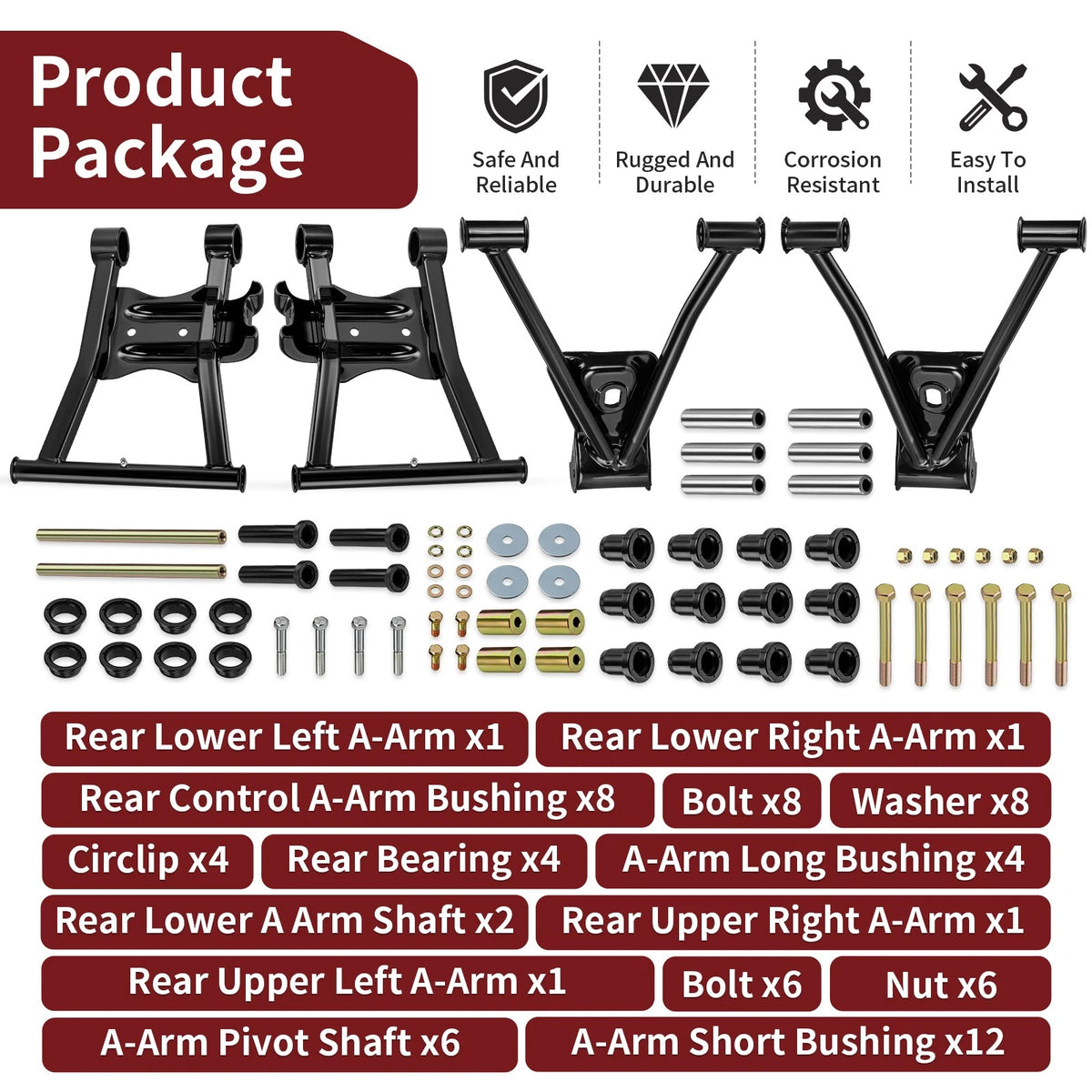 Rear Upper Lower A-Arm Kit for Polaris Sportsman 800 (2005–2007)