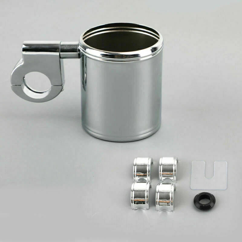 Chrome Cup Bottle Holder for Chopper Cruiser Bobber (7/8", 1", 1-1/4")