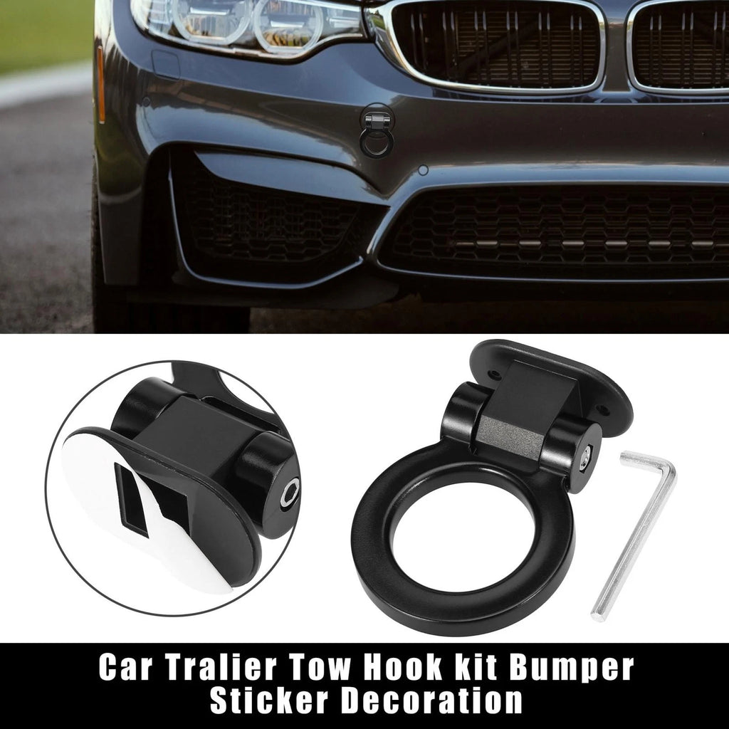 Tow Hook Cover Set Black Ring Style for Universal Trailer Bumper (Fits All)