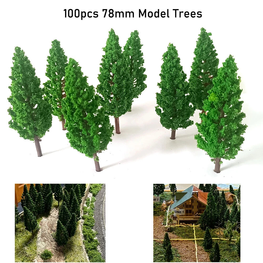 100Pcs 78MM Pine Trees for Train Railroad Landscape Decor