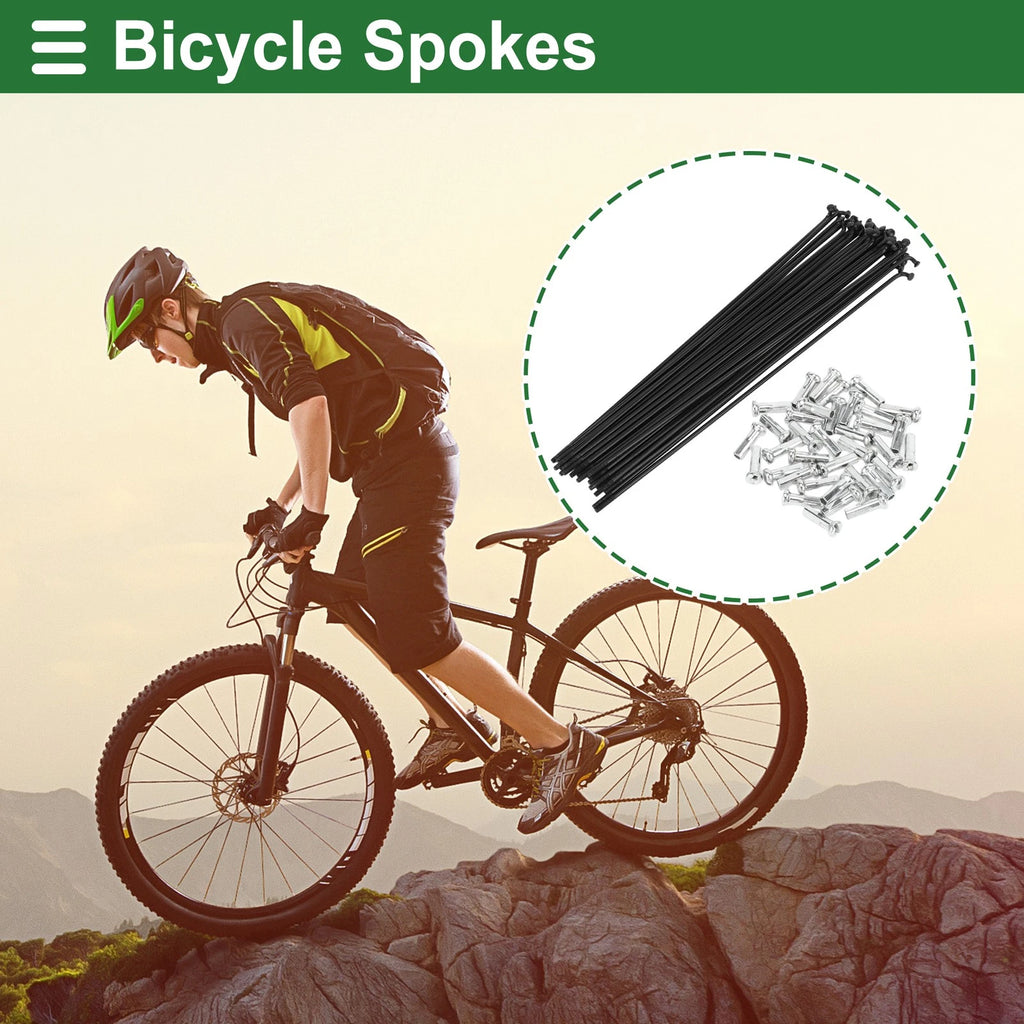 Bicycle Spokes Nipple Set 199mm Carbon Steel Black Universal (14G)