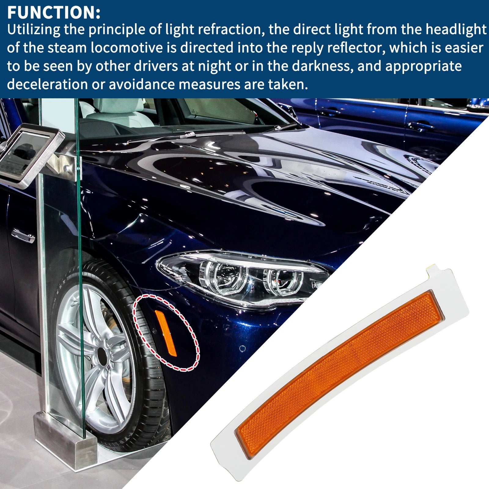 Bumper Reflector Front Right Replacement for BMW 535i GT (2010–2017)