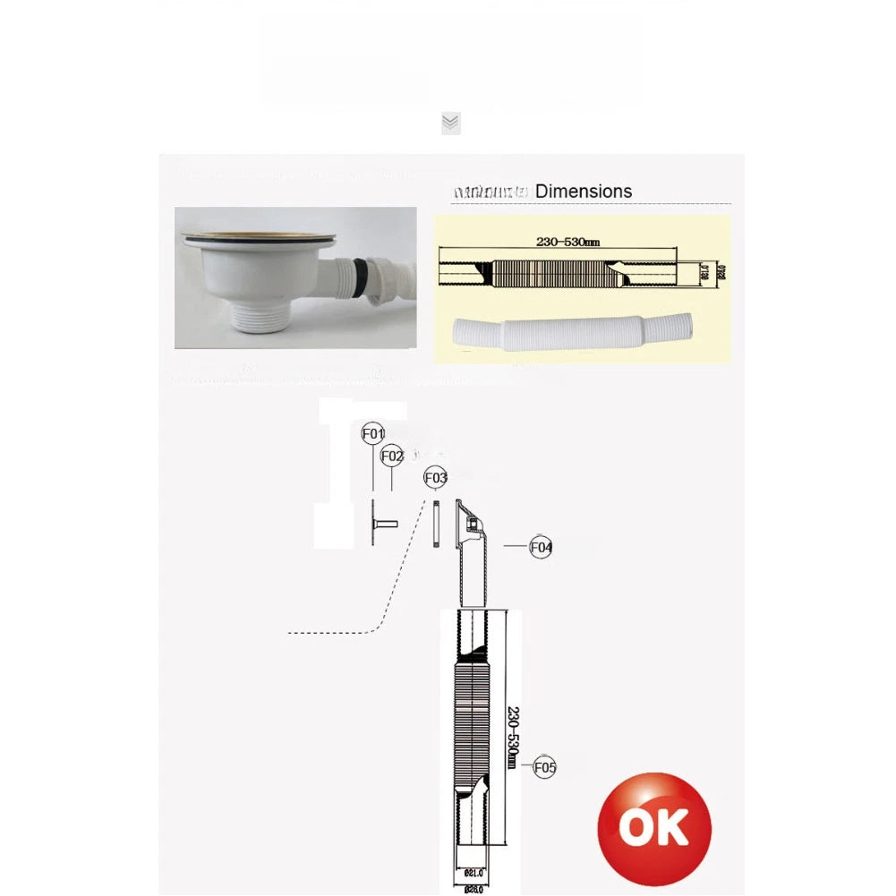 Round Kitchen Sink Overflow Drain with Adjustable Hose Connector
