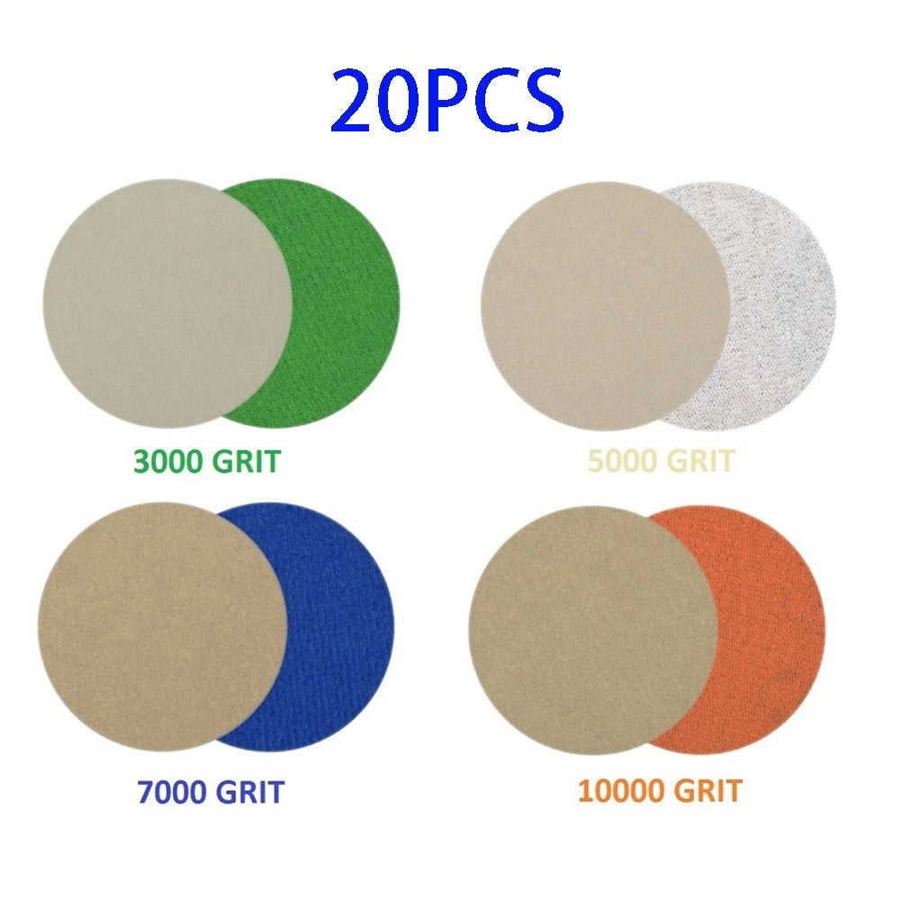 20pcs 4" Hook & Loop Wet/Dry Sanding Discs 3000-10000 Grit