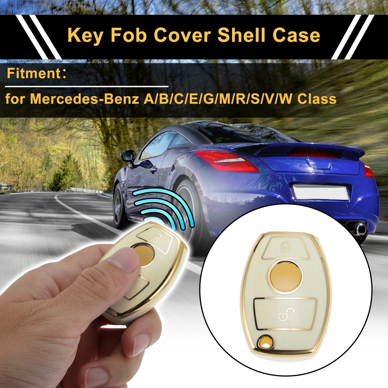 TPU Car Key Case with Gold Edge for Mercedes-Benz 2-Button (2010–2025)