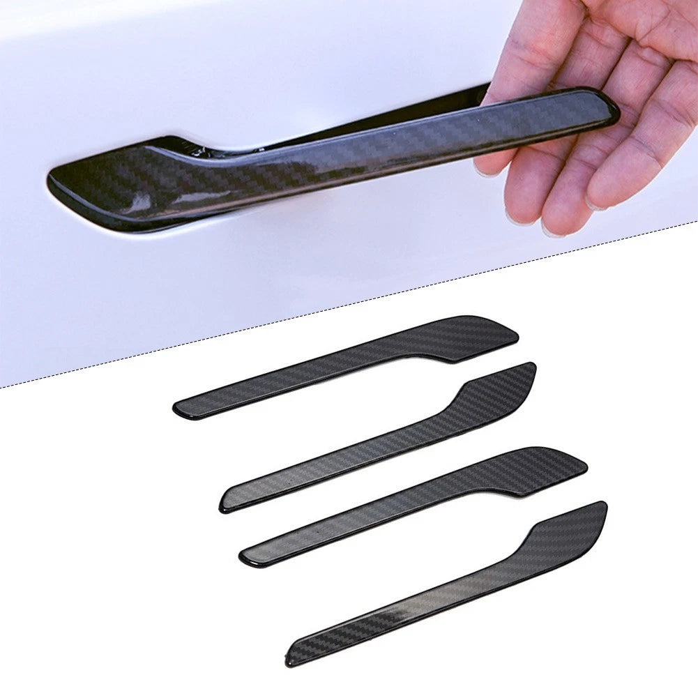 4X Gloss Carbon Fiber Door Handle Covers for Tesla Model 3 Y (2020–Present)