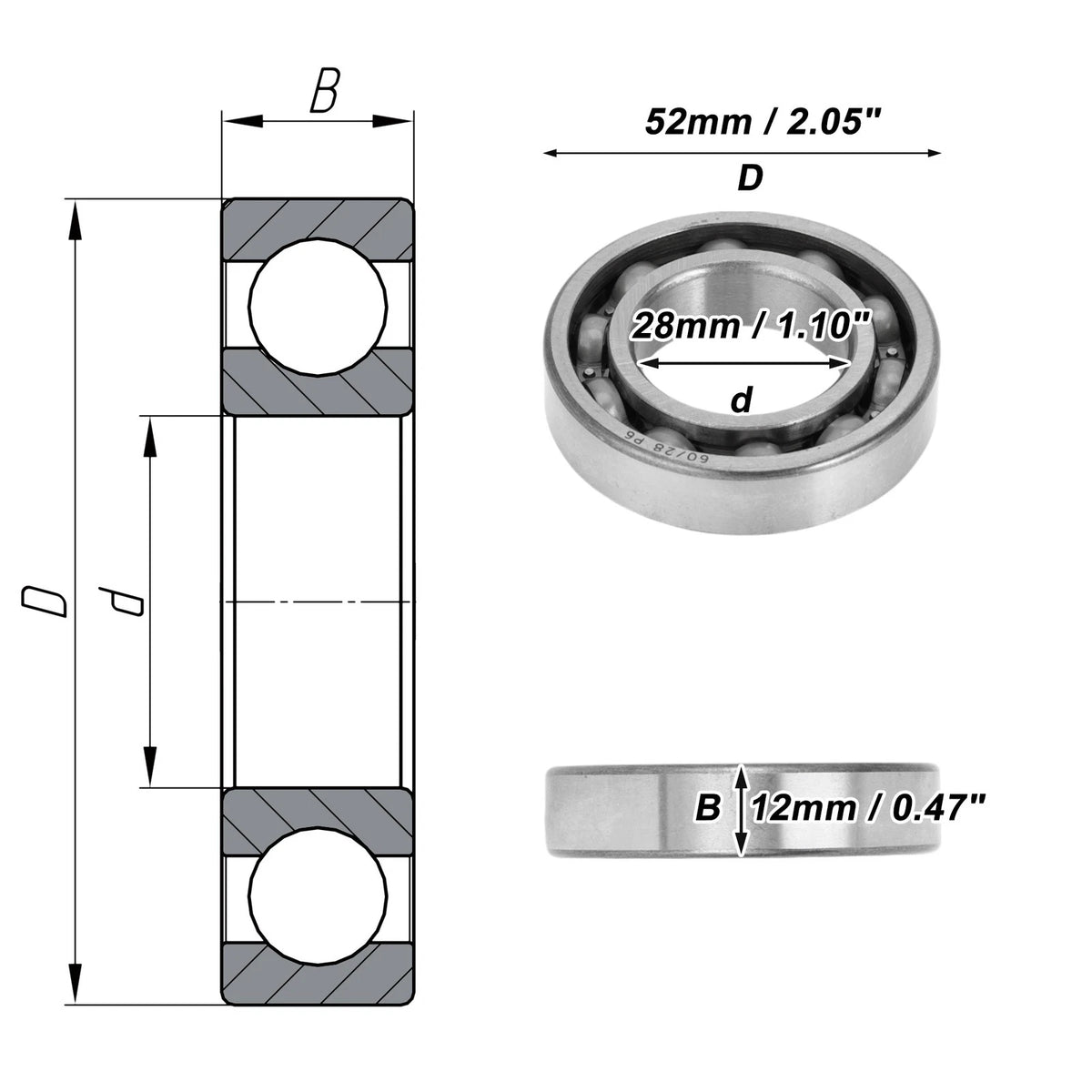 Deep Groove Ball Bearing 28x52x12mm for Scooter Skateboard (1 Pc)