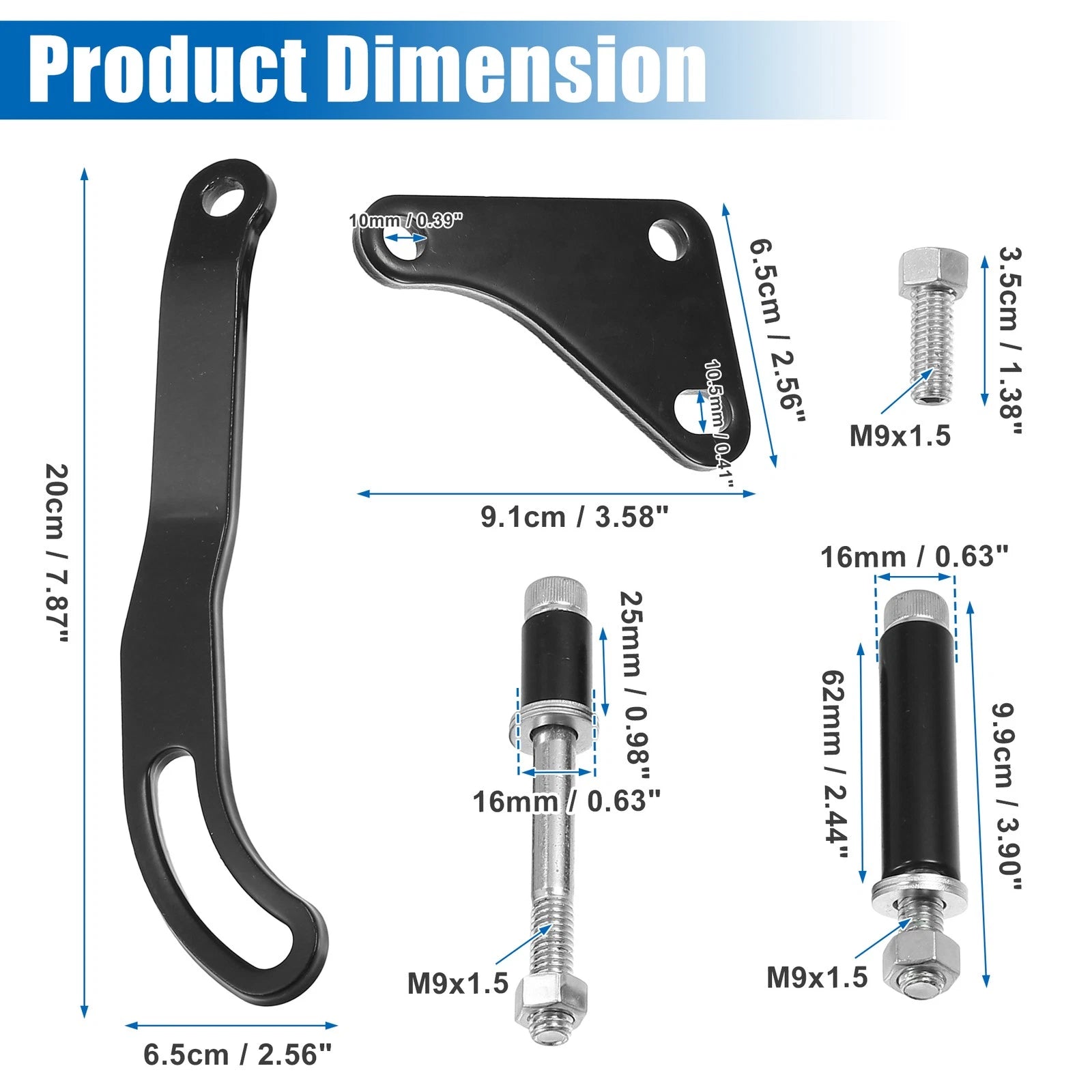 Power Steering Pump Bracket Adjustable Kit for Chevy 262 265 283 302 (Black) (1960–1970)