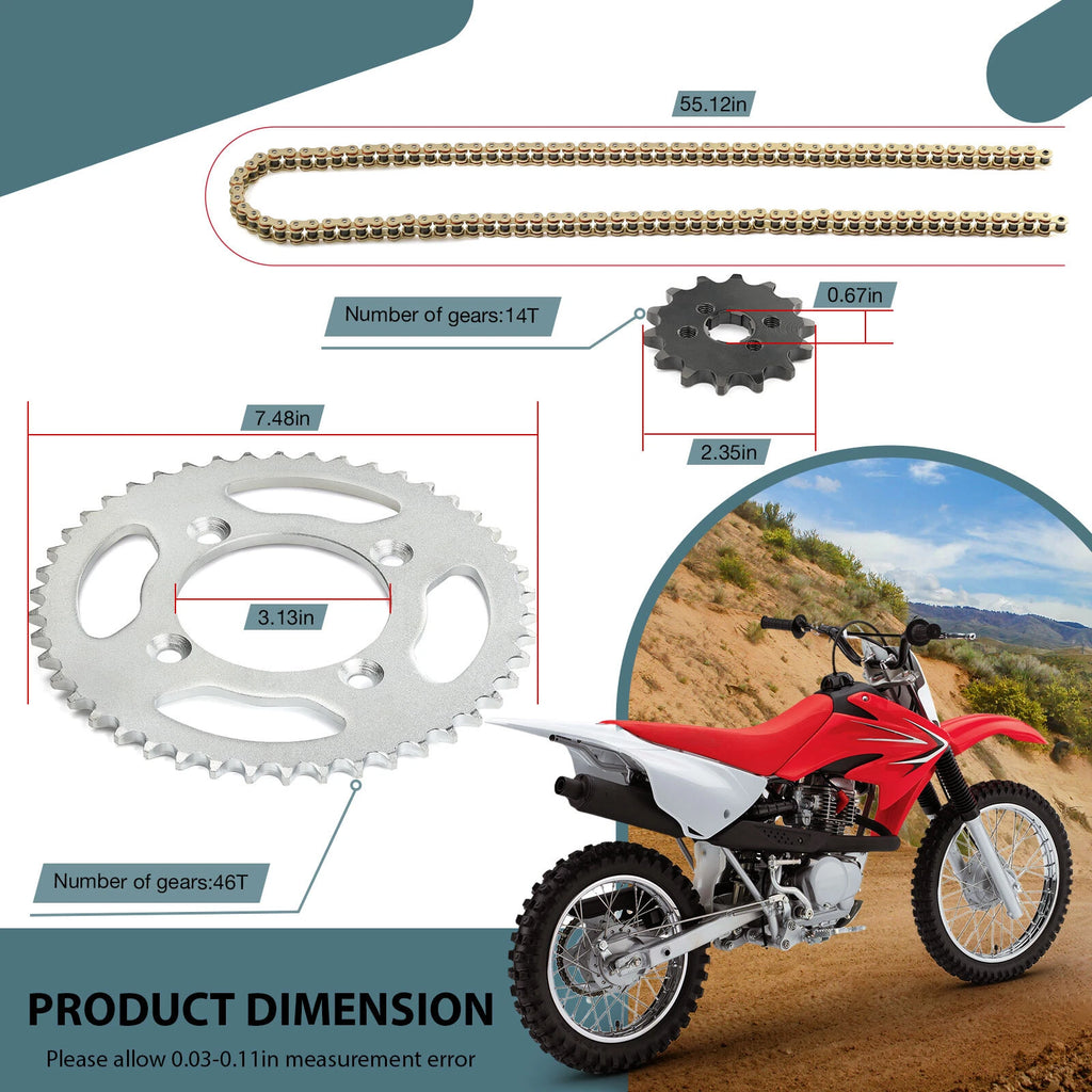 Drive Chain & Sprockets Kit for Honda XR80R (1985–2003) CRF80F (2004–2013) 420VM-X