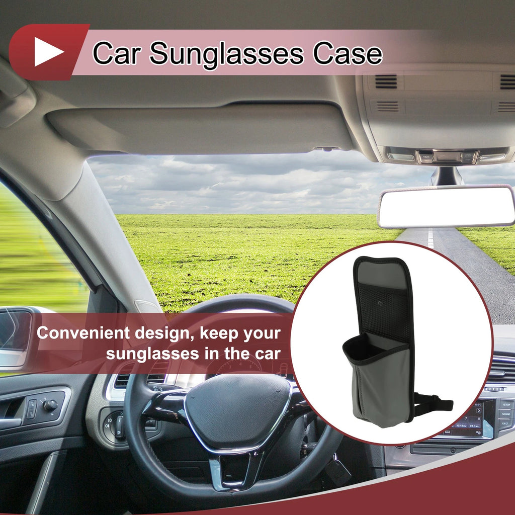 Sunglasses Holder for Universal Fit (PU Leather, Fixed Belt, Gray)