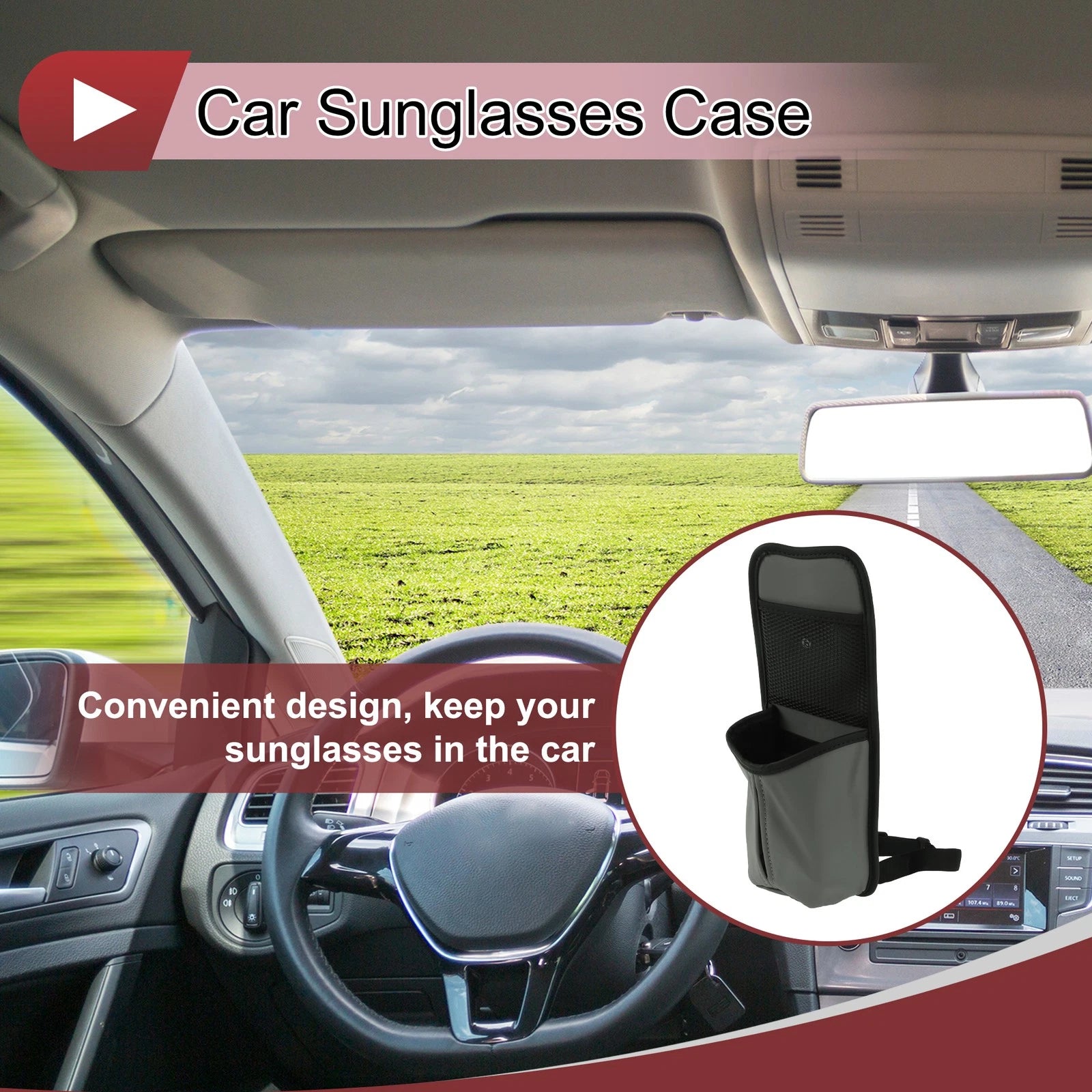 Sunglasses Holder for Universal Fit (PU Leather, Fixed Belt, Gray)