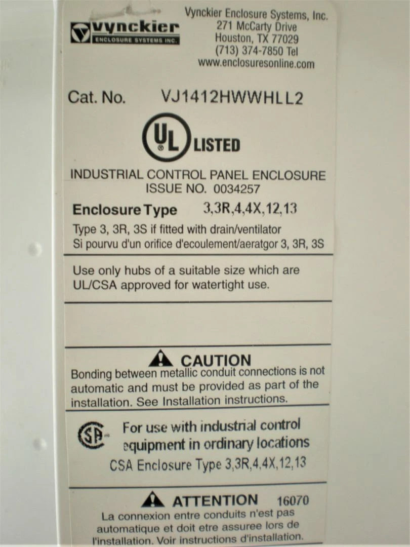 Vynckier Shore Power Control Panel Enclosure for (0034257)