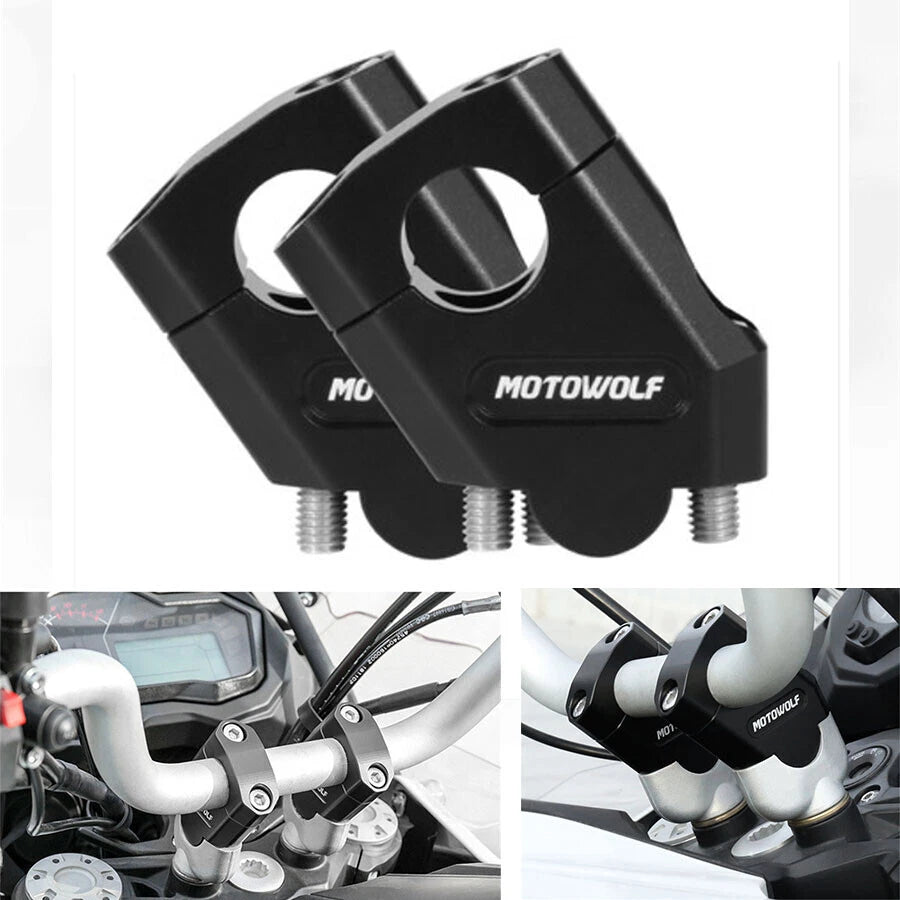 1Pair 22mm 7/8" Motorcycle Handlebar Riser Mount Clamp Black CNC Aluminum Alloy