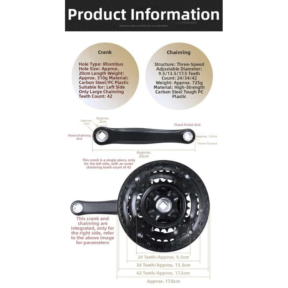 Triple Chainring Crankset for MTB (24T 34T 42T)